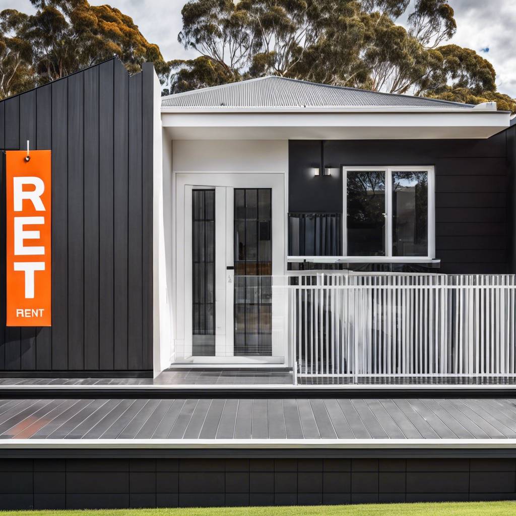 Modern single-story building for rent with contemporary design and serene surroundings.