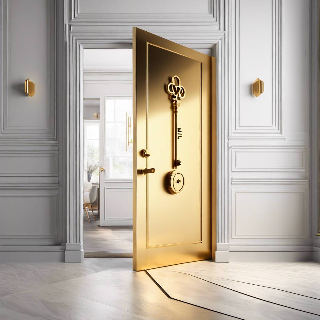 Luxurious golden door with key design in elegant, refined interior setting.