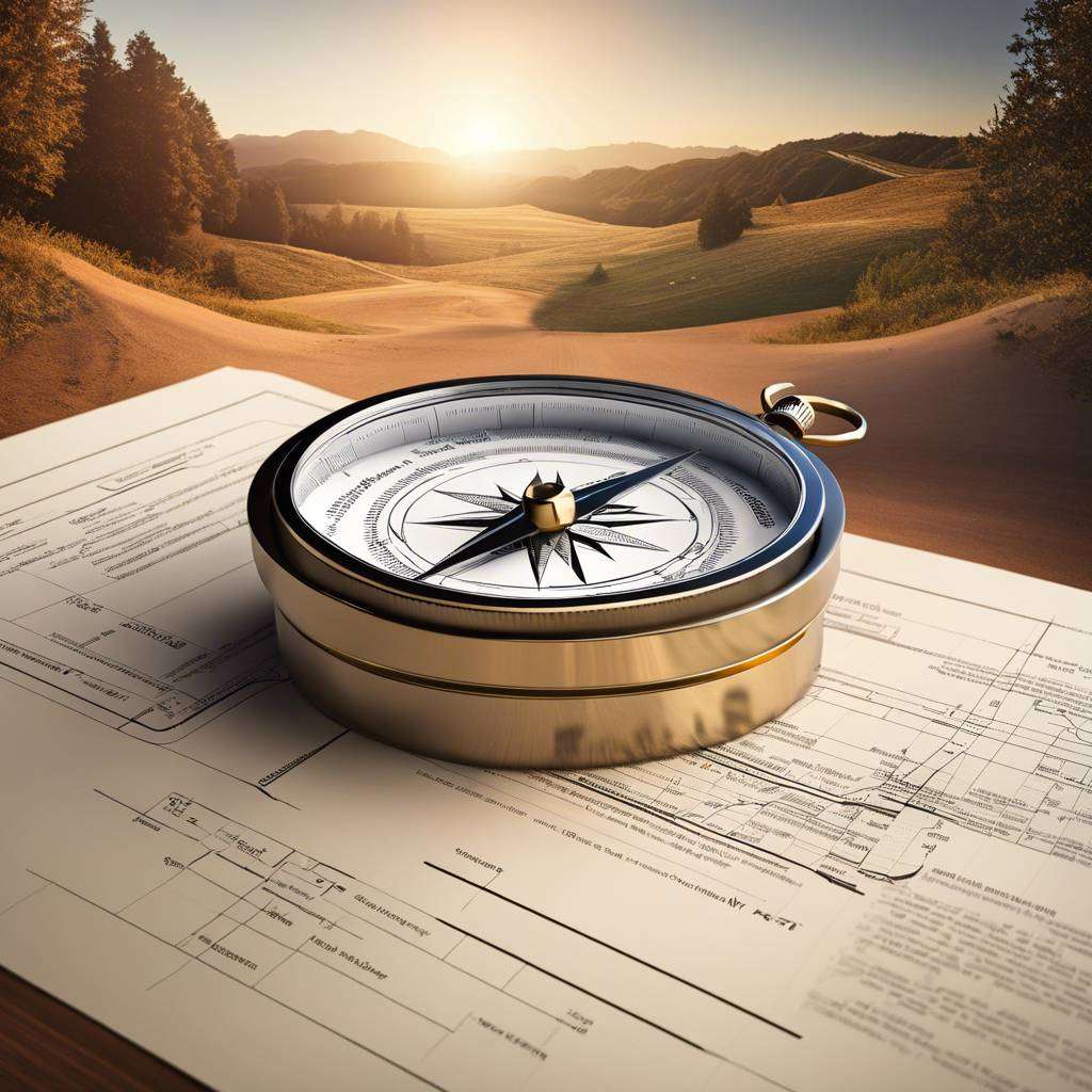 Compass on map with sunset horizon, symbolising navigation, planning, and exploration.