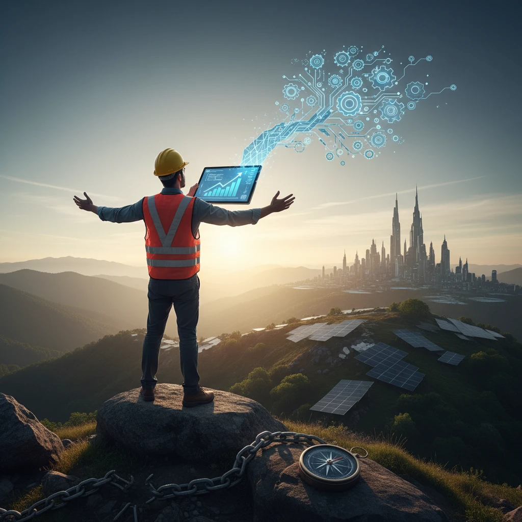 Engineer embracing digital innovation and sustainability for future smart cities.