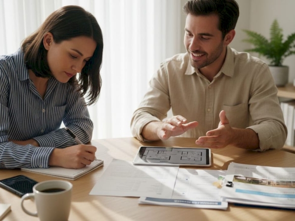 Investors reviewing property documents at home