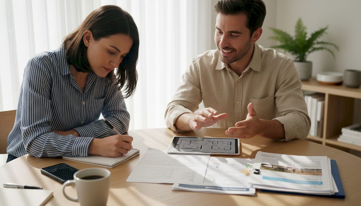 Investors reviewing property documents at home