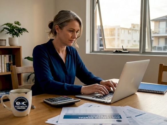 Property investor reviewing rental vacancy rate data at home.