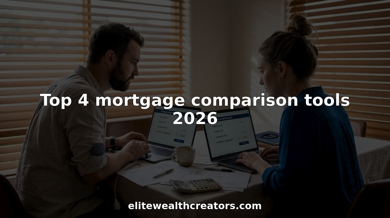 Couple comparing top mortgage comparison tools at home.