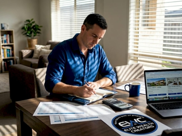 Investor reviewing property plans at home table