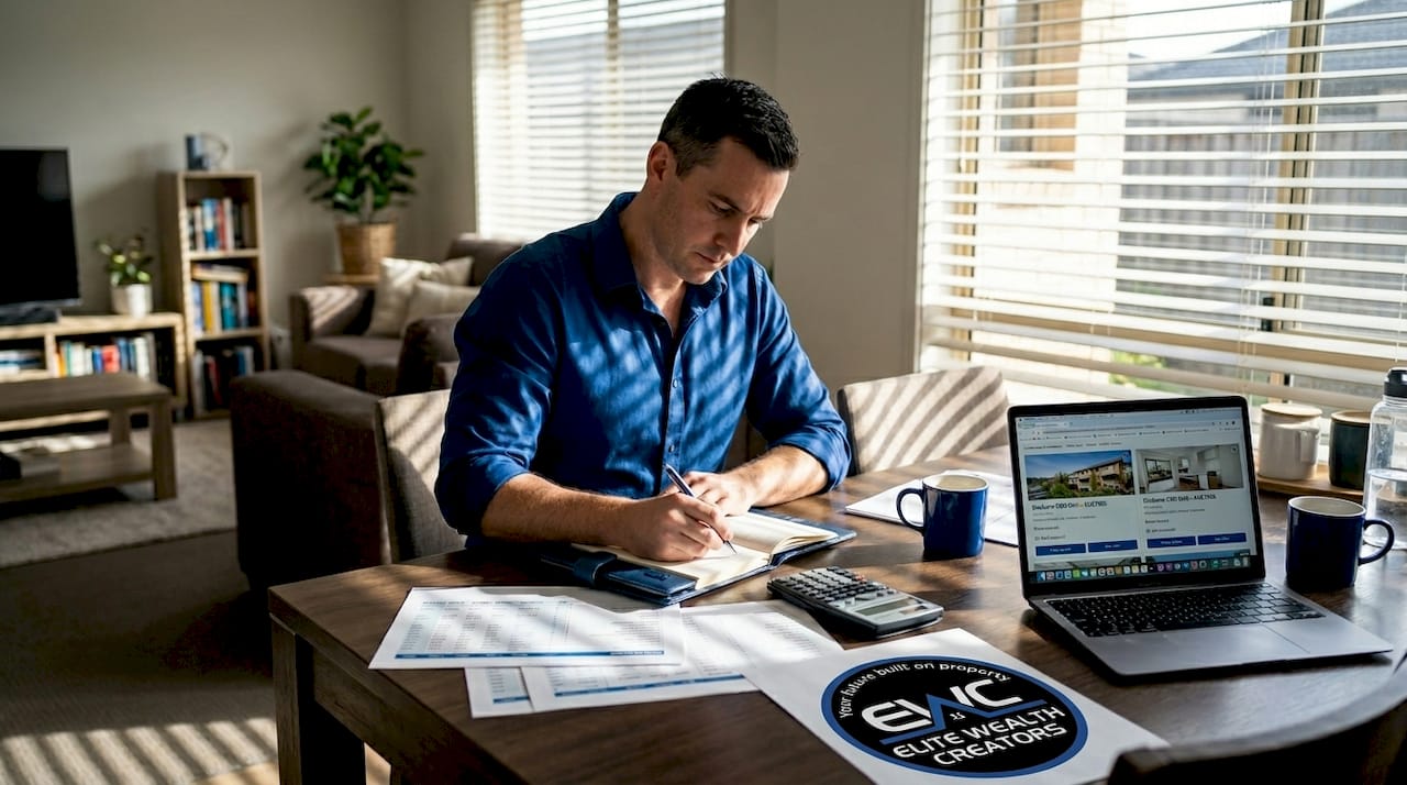 Investor reviewing property plans at home table