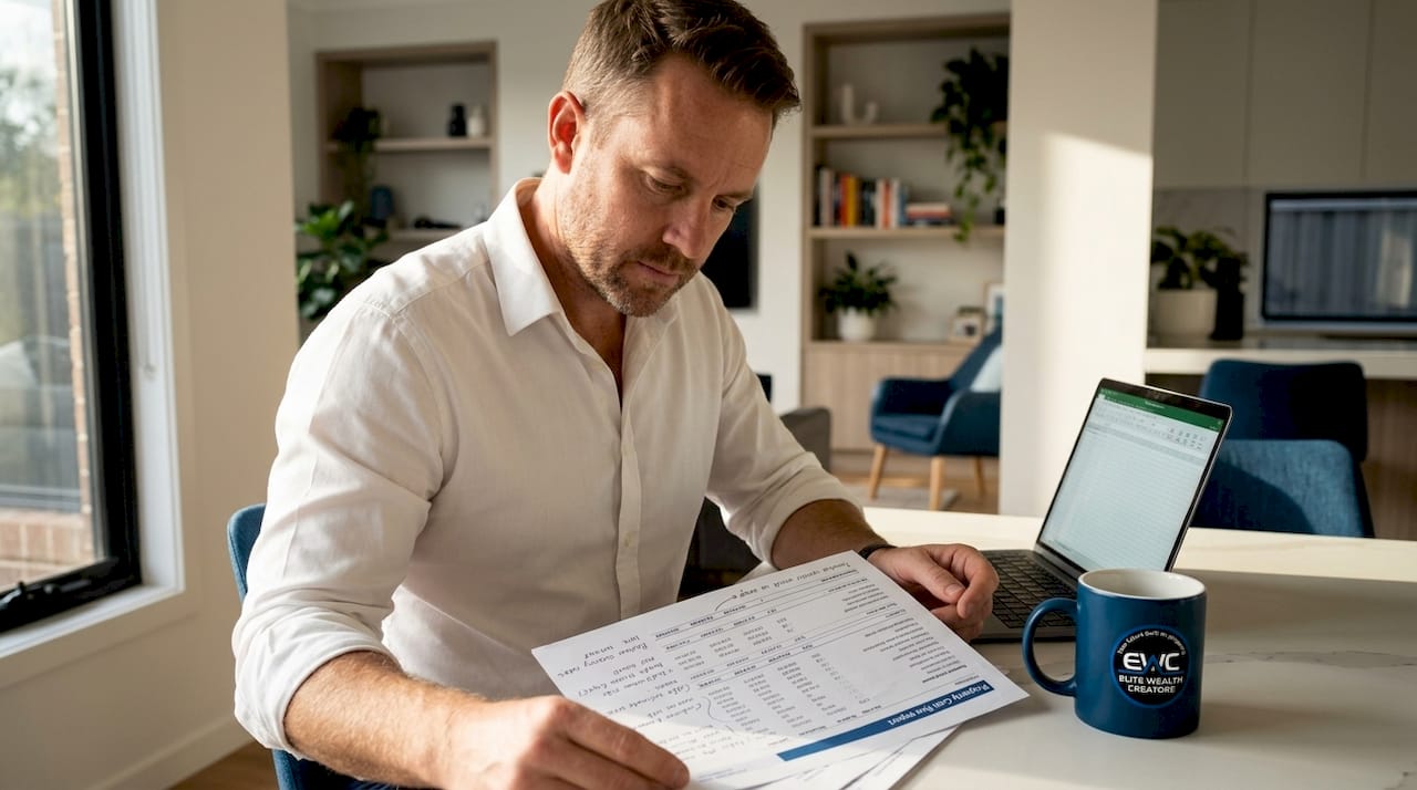 Middle-aged investor reviewing property cash flow
