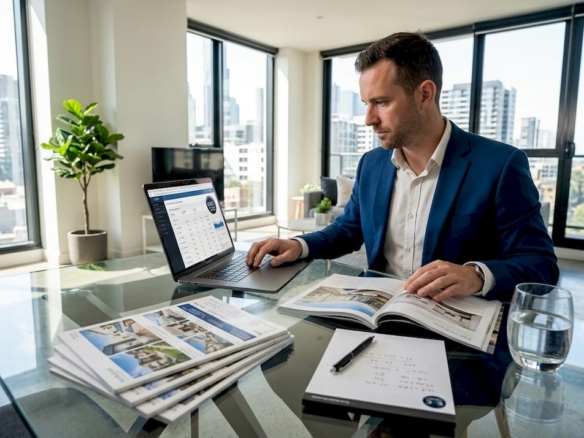 Property investor reviewing rental yield at home