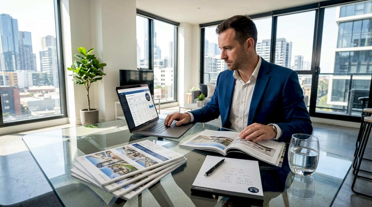 Property investor reviewing rental yield at home
