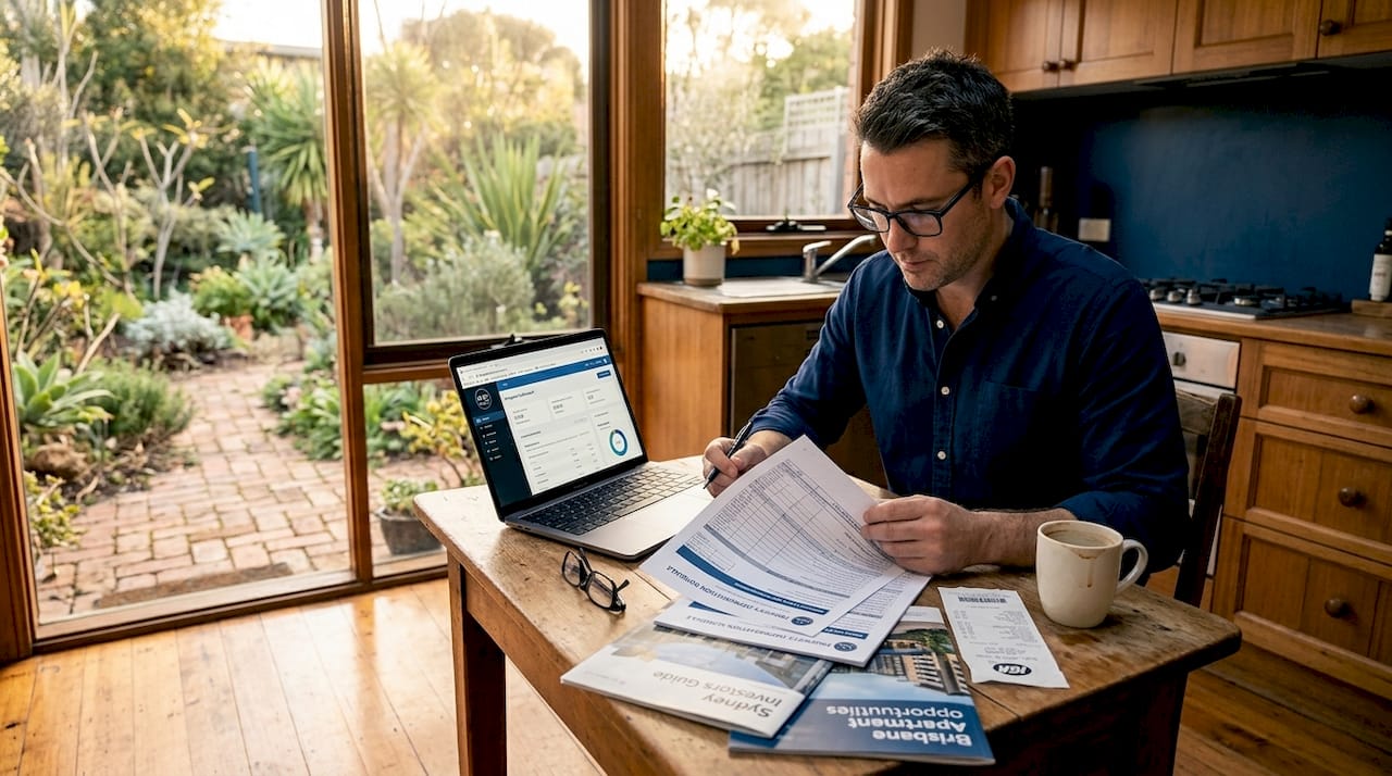 Investor reviewing depreciation documents at home table