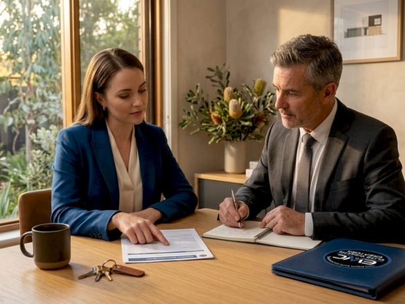 Buyer reviews property valuation report with valuer