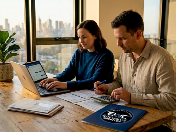 Couple reviewing mortgage refinancing paperwork