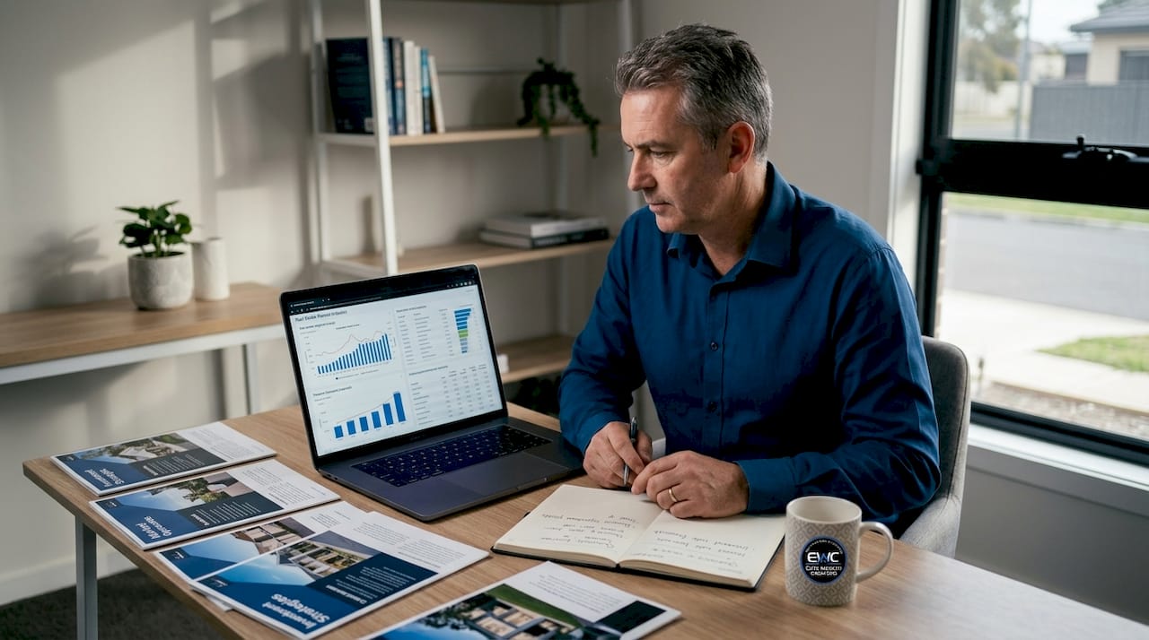 Investor reviewing property market data